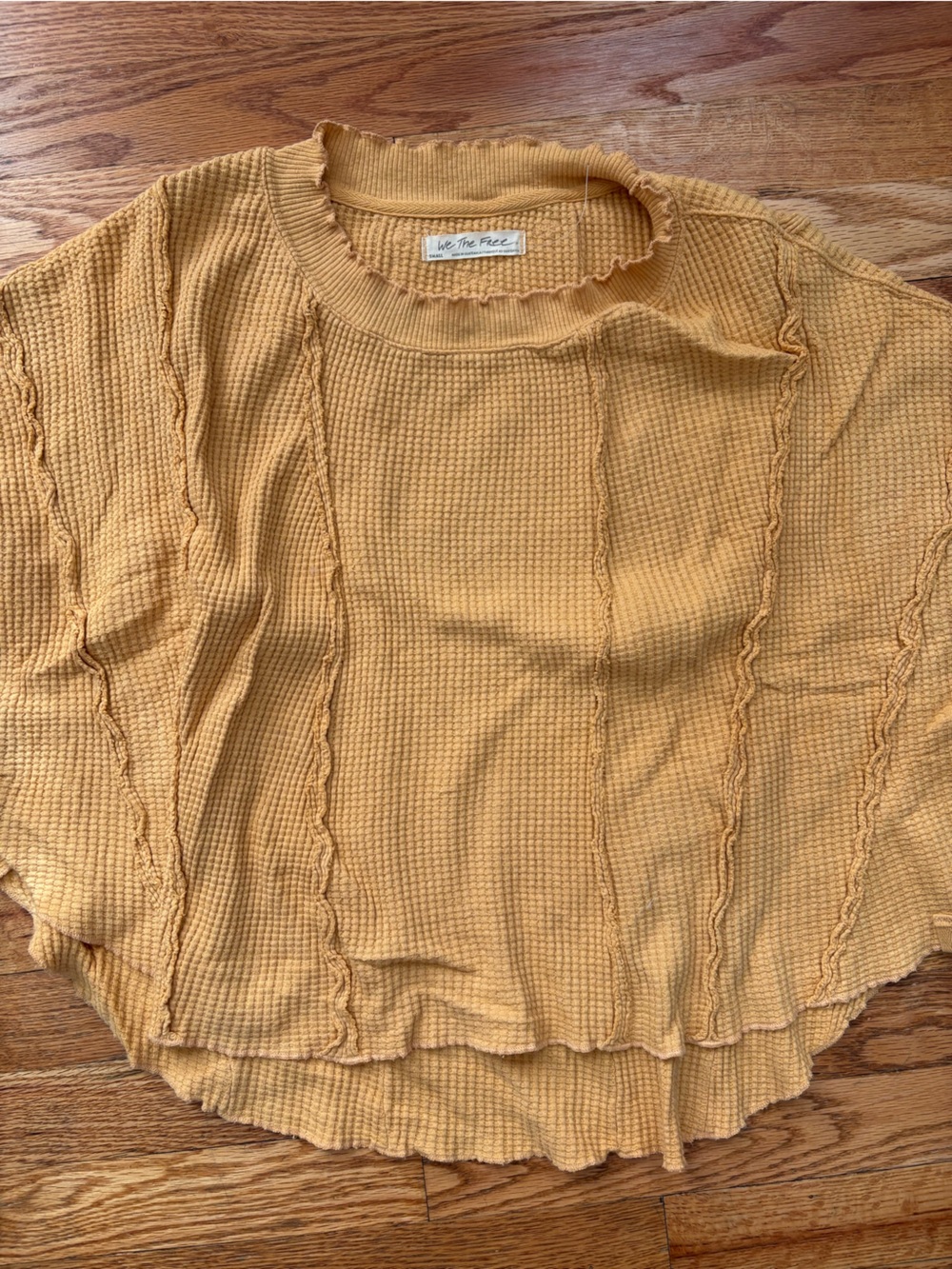 Waffle Knit Cropped Long-Sleeve Sweater in Mustard Free People - Picture 2 of 4